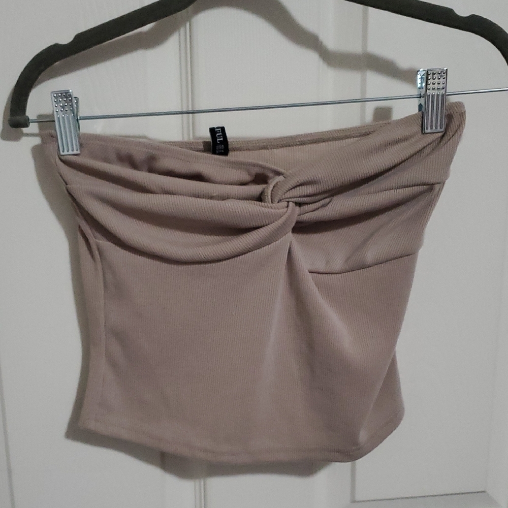 Beige Strapless Twist Top